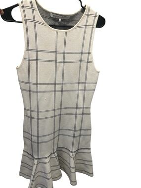 English Factory Ivory Dress with Black Windowpane Stripes